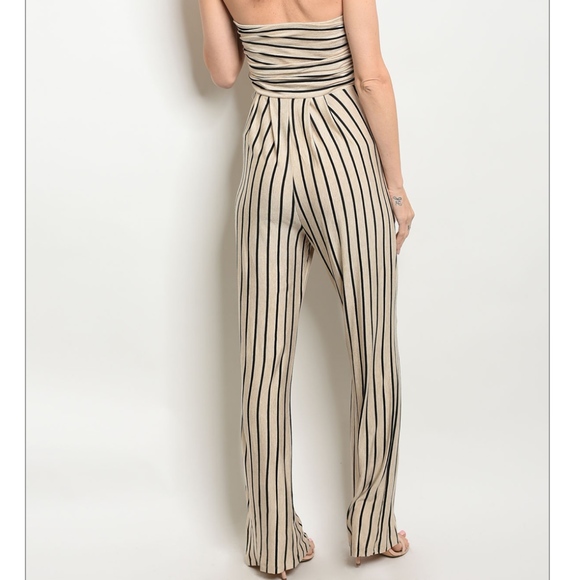 LAST 2: Cream and Black Stripe Jumpsuit - Picture 2 of 2